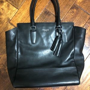 Black Leather Coach Tanner Bag